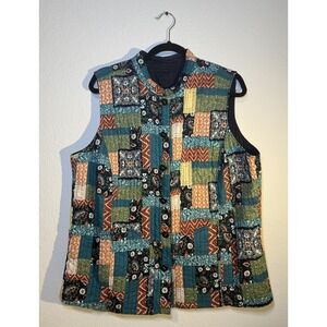 Vtg Patchwork Quilted Reversible Vest Womens L/XL Cottagecore Boho Artsy Y2K 90s
